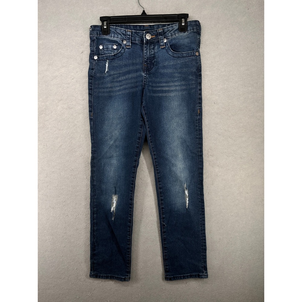 True Religion Distressed Straight Leg Jeans Medium Wash Size 14